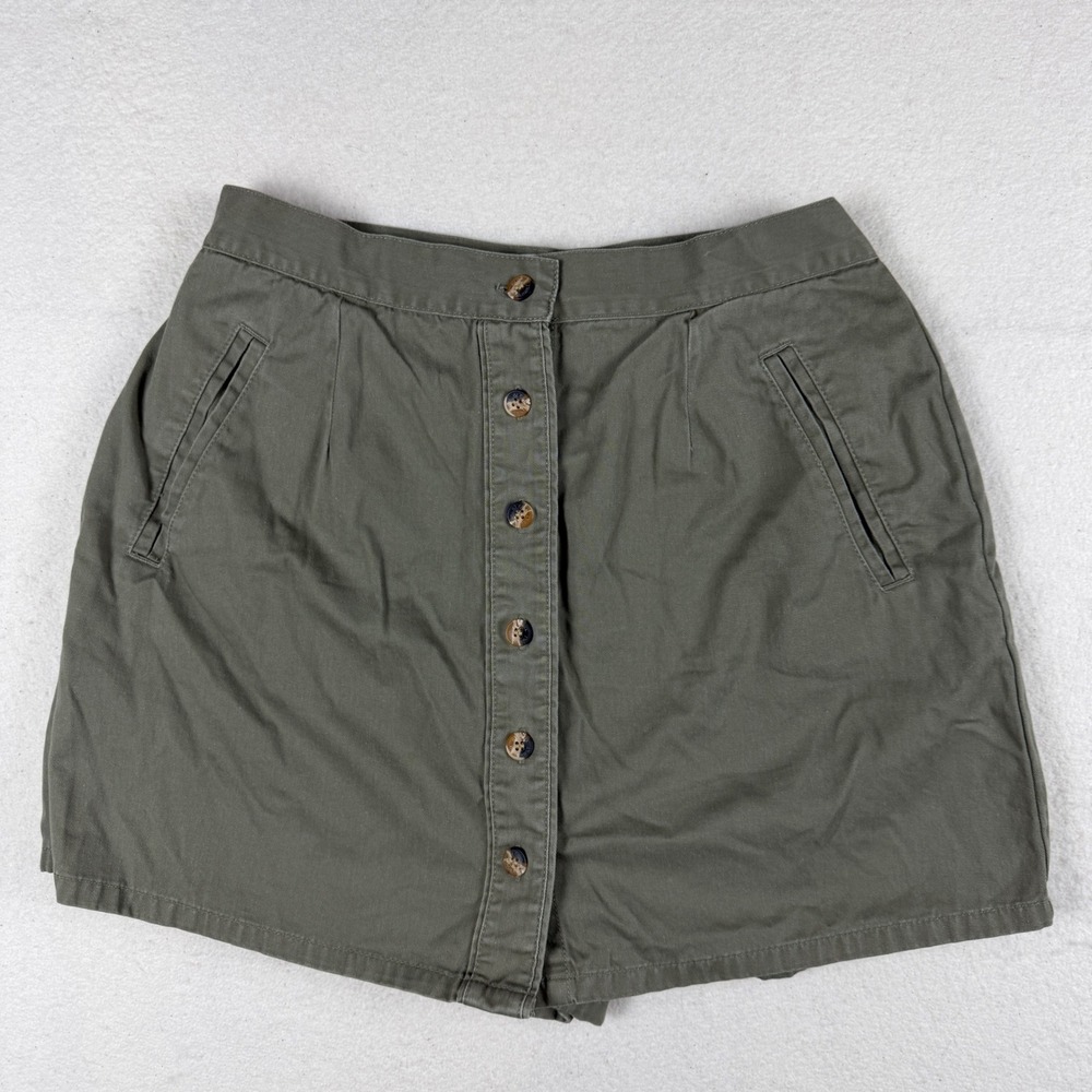 Gloria Vanderbilt GV Chinos Olive Green Button Front Skort Womens 14 Cotton Mini